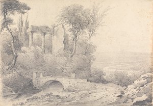 Landschaft mit Ruinen und Brücke