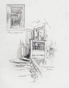 Zimmer und Treppe des englischen Schriftstellers Samuel Johnson, Pembroke College, Oxford von Herbert (after) Railton