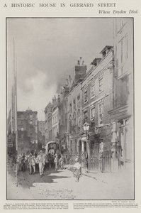 Das Haus in der Gerrard Street, London, wo der Dichter John Dryden 1700 starb (Litho) von Herbert (after) Railton