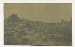Tal mit einem Fluss und einer Stadt mit vier Türmen von Hercules Segers