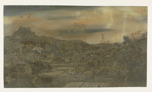 Tal mit einem Fluss und einer Stadt mit vier Türmen von Hercules Segers