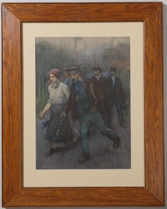 Gehende Bergarbeiter mit Bergarbeiterfrau von Herman Heijenbrock