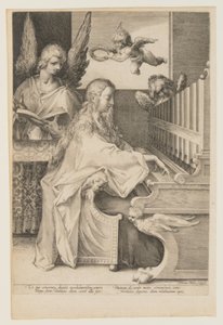 Die heilige Cäcilia spielt die Orgel mit zwei Engeln