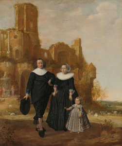 Porträt eines Paares mit ihrem Kind in einer Landschaft von Herman Mijnerts Doncker
