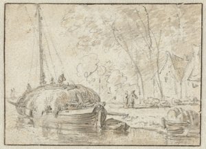Heuschiff an einem Ufer von Herman Saftleven