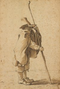 Ein junger Hirte, der sich auf seine "Houlette" stützt von Herman Saftleven the Younger