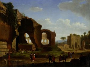 ヴィーナスとローマの神殿およびコンスタンティヌス凱旋門の見えるローマの景観 von Herman van Swanevelt