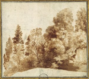 Gruppe von Bäumen an einer Mauer von Herman van Swanevelt