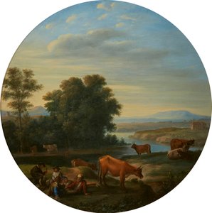 Italienische Flusslandschaft mit Kühen von Herman van Swanevelt