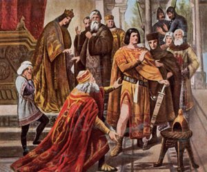 Friedrich Barbarossa bittet Heinrich den Löwen um Hilfe