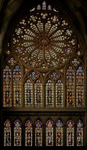 Das Rosettenfenster und Lanzetten mit Propheten, Patriarchen und Aposteln, 14. Jahrhundert von Hermann von Münster Hermann von Münster