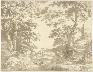 Arkadische Landschaft mit Janusstatue von Hermanus Fock