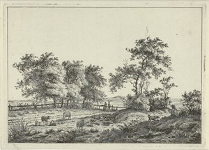 Landschaft mit Zeichner und Hund