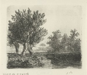 Drei Kopfweiden an einem Wasserufer von Hermanus Jan Hendrik van Rijkelijkhuysen