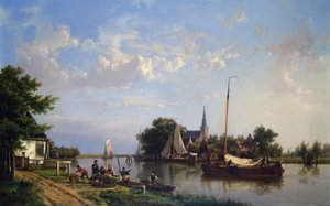 Lastkähne auf einem Sommerkanal