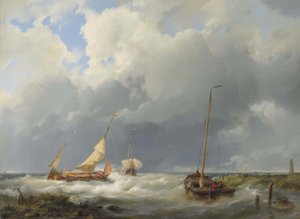 Küstenlandschaft mit Fischerbooten von Hermanus Koekkoek