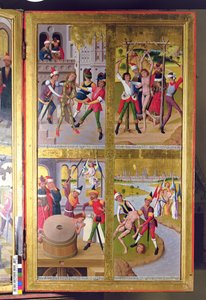 Szenen aus dem Leben des heiligen Viktor aus dem inneren Abschnitt des rechten äußeren Flügels des ehemaligen Hauptaltars in der St. Nikolauskirche, 1481 von Hermen Rode