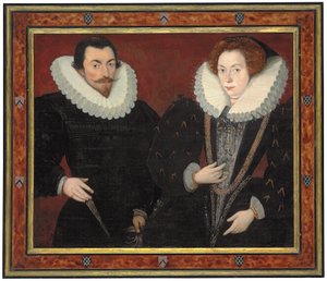 Doppelporträt von Sir John Harington (1560-1612), von Kelston, und Mary, Lady Harington (ca. 1571-1634), ca. 1589-93