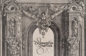 Der obere Teil des Eingangs zum zentralen Portal mit einer geflügelten Figur, die das I..., 1515