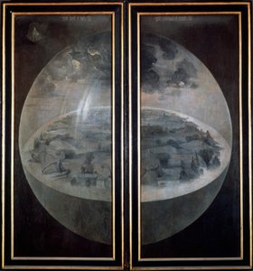 Die Erschaffung der Welt, geschlossene Türen des Triptychons Der Garten der Lüste, ca. 1500 von Hieronymus Bosch