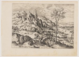 Daphne von Apollo verfolgt, aus Landschaften mit biblischen und mythologischen Szenen