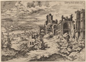 Ruinen auf dem Palatin mit einer Panoramalandschaft