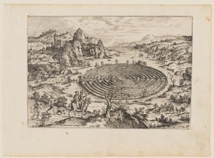Das kretische Labyrinth, aus Landschaften mit biblischen und mythologischen Szenen von Hieronymus Cock