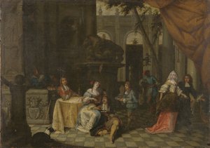Elegante Gesellschaft auf einer Terrasse, 1669