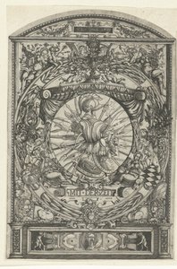 Medaillon mit Waffentrophäe in ornamentaler Umrahmung von Hieronymus Wechinger