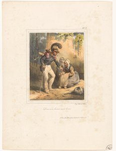Soldat gibt einer armen Frau etwas Geld von Hippolyte Bellange