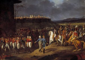 Spanienfeldzug: Kaiser Napoleon I. wurde in Astorga, Spanien, englische Gefangene vorgestellt und befahl, sie mit besonderer Sorgfalt zu behandeln, Januar 1809. Detail. Gemälde von Hippolyte Lecomte (1781-1857) 1810