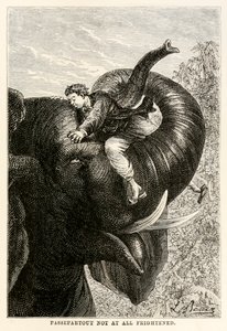 Passepartout überhaupt nicht erschrocken, aus In 80 Tagen um die Welt von Jules Verne (1828-1905), 1873