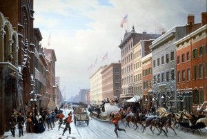 Eine Straße in Manhattan, New York, im Jahr 1840