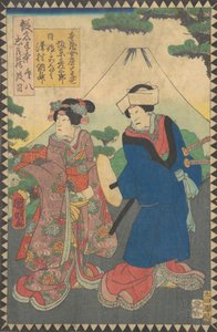 Akt VIII Dai hachidanme: Schauspieler Bando Hikosaburo V als Honzos Frau..., 1862 Bunkyu 2, 6. Monat