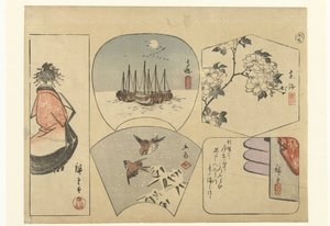 Fünf Ausschneidebilder von Hiroshige (I) , Utagawa