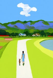 Die Blauen Berge und die Frau, die mit dem Hund spaziert von Hiroyuki Izutsu