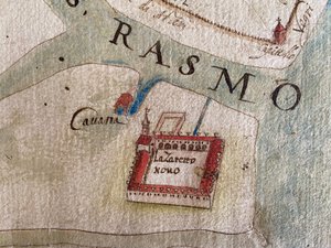 Lazzaretto Nuovo auf einer Karte des 17. Jahrhunderts von Historical Document.