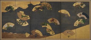 Fächer und Wolken über Felsen und Wasser, Edo-Periode, frühes 17. Jahrhundert