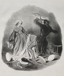 Ah! Du denkst, deine Frau sorgt nicht genug für dich, Schurke... von Honoré Daumier
