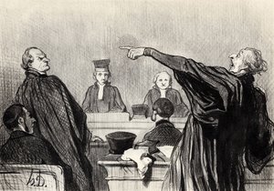 Ein Anwalt, der offensichtlich voll überzeugt ist... Aus der Serie Les gens de justice, 1845 von Honoré Daumier