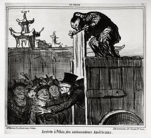Ankunft der amerikanischen Botschafter in Peking. In der Serie En Chine, Illustration von Honore Daumier (1808-1879), veröffentlicht in „Charivari“, datiert 13. Oktober 1859 von Honoré Daumier