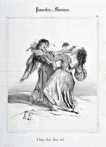 Werk von Honore Daumier (1808-1879). Charivari stammt aus dem Jahr 1840: Serie PROVERBES ET MAXIMES A bon chat bon rat MUSEE DES BEAUX ARTS - PALAIS LONGCHAMP, MARSEILLE