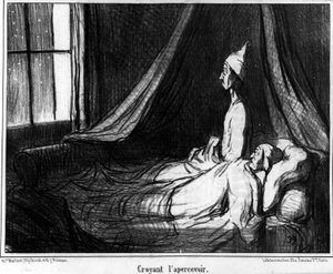 Glauben, ihn zu sehen, Karikatur von Honore Daumier (1808-1879). „Charivari“ von Honoré Daumier