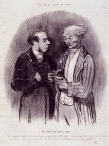 Karikatur über Zahnärzte. Serie „Die schönen Tage des Lebens“: Ein zu perfekter Mechaniker... von Honoré Daumier
