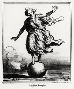 Europäisches Gleichgewicht. Illustration von Honore Daumier (1808-1879), veröffentlicht in den Nachrichten, „Charivari“, datiert 3. April