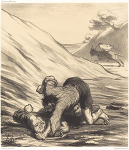 Der Esel und die zwei Diebe von Honoré Daumier