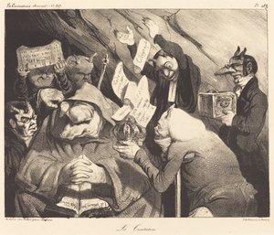 Die Versuchung, Parodie eines Gemäldes von Téniers von Honoré Daumier