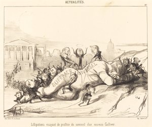 Lilliputaner versuchen, vom Schlaf zu profitieren... von Honoré Daumier