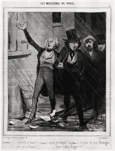 Musiker von Paris: „Die Sonne ist so schön!... Schlechtes Wetter!... Und dann aus der Bretagne, der Himmel ist so schön!... Vive Loisa Puget“ (1810-1889, Komponistin von Romanzenmusik). Illustration von Honore Daumier (1808-1879), veröffentlicht in den Nac von Honoré Daumier