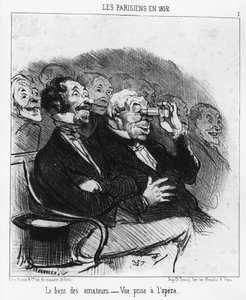 Pariser im Jahr 1852: die Bank der Amateure, Ansicht in der Oper. Illustration von Honore Daumier (1808-1879), veröffentlicht in den Nachrichten, „Charivari“, datiert 15. Januar